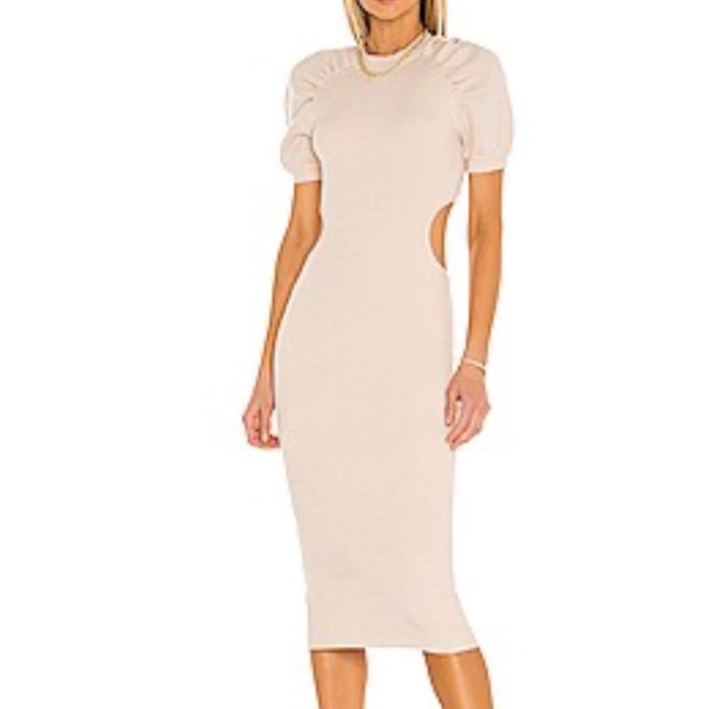 LPA NWT Clementine Cream Open Back Sweater Midi Dress XS Ribbed Stretchy Bodycon